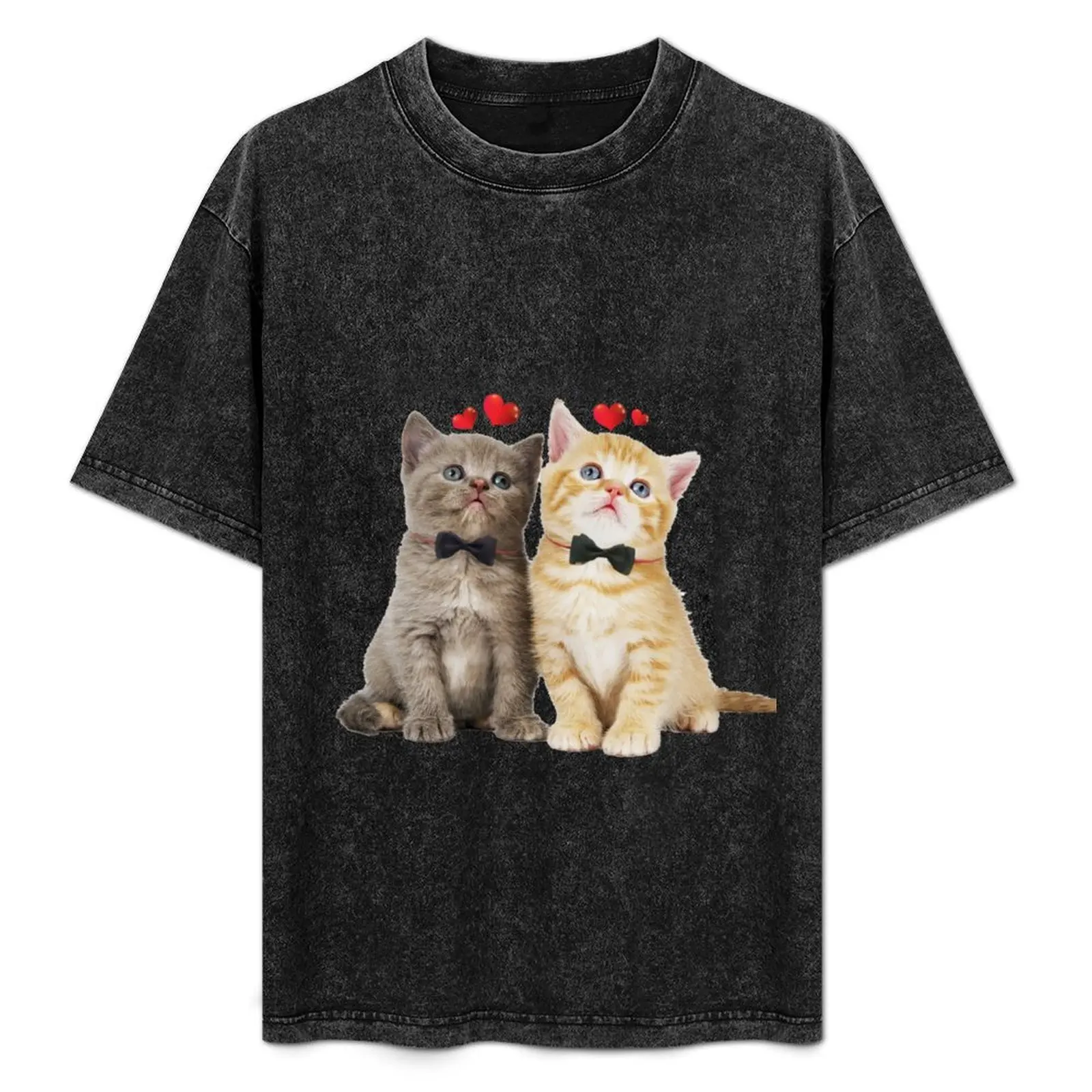 

Два кота | Футболка с сердечками, повседневный топ большого размера с короткими рукавами