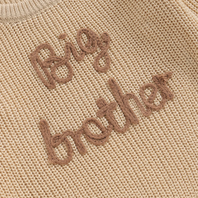 Brother Matching Clothes Embroidery Big Little Brother Jumper Knitted Sweater Kid Toddler Baby Boy Pullover Top