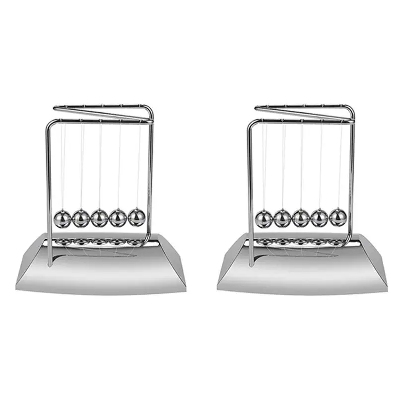 Classic-2X Newton Balls Bring 5 Balls, Z Shape Newton Cradle, Electroplated Metal Material Pendulum Balls With Base