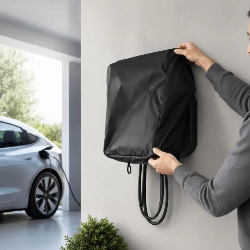 EV Charger Post Protection Cover Waterproof Drawstring Bottom Dust Resistant 1PC Fit Most Standard Size Charging Piles