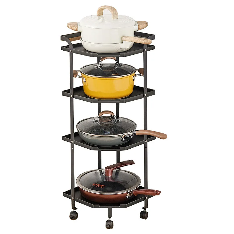 

Kitchen Multi-Functional Adjustable Floor Pot Rack Storage Rack Multi-Layer Bathroom Triangle Floor Storage Rack Cross-Border