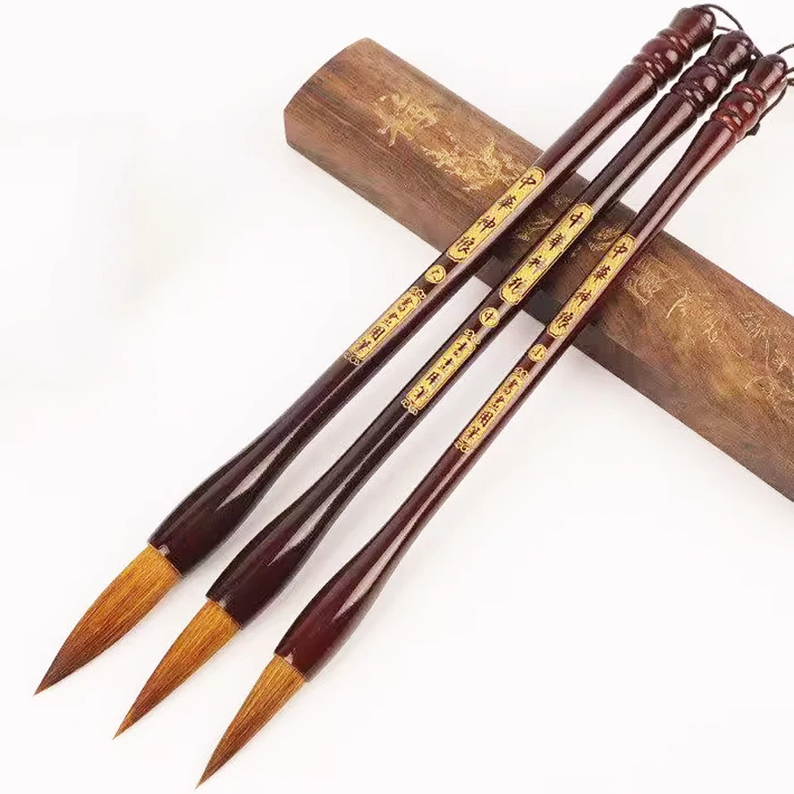 3 pcs/set Weasel Hair Woolen Writing Painting Brush Woolen & Purple Rabbit Hair Couplet Lian Brush Pen Wooden Shaft Holder