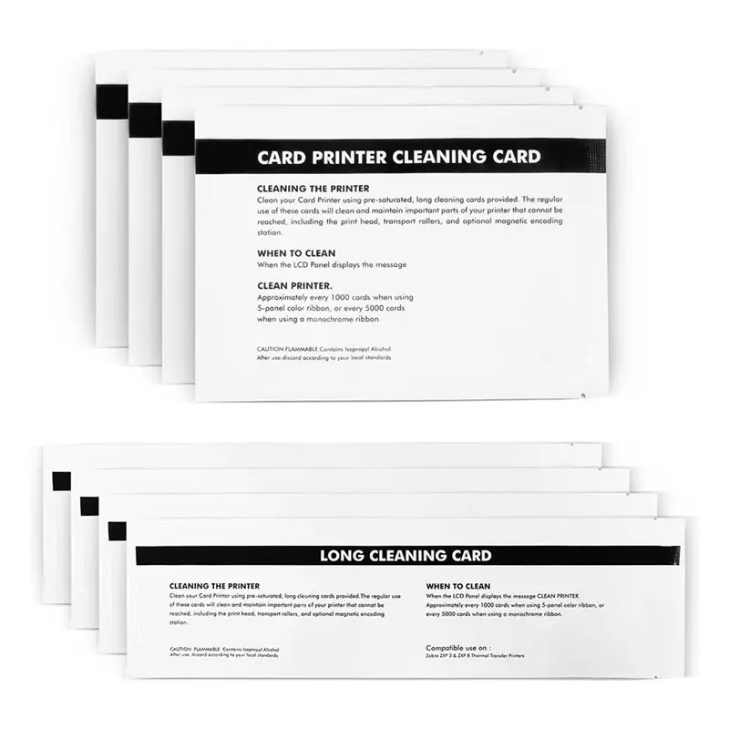 

Набор для чистки принтеров пластиковых карт Zebra ZXP Series 1 и 3, 4 карты для двигателя и 4 карты для податчика (105999-301)