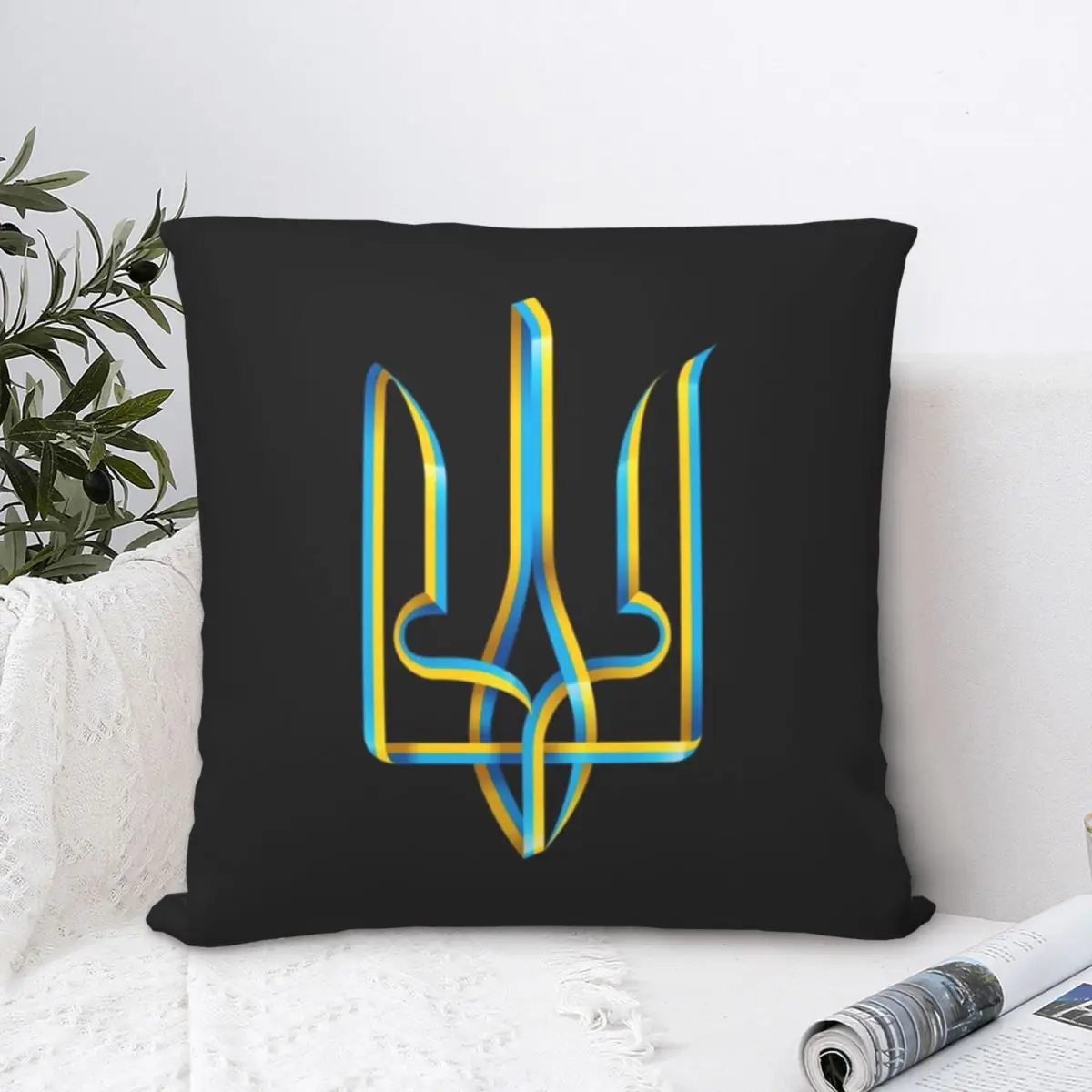 Ukrainian Flag Tryzub Square Pillowcase Polyester Pillow Cover Velvet Cushion Decor Comfort Throw Pillow for home Living Room