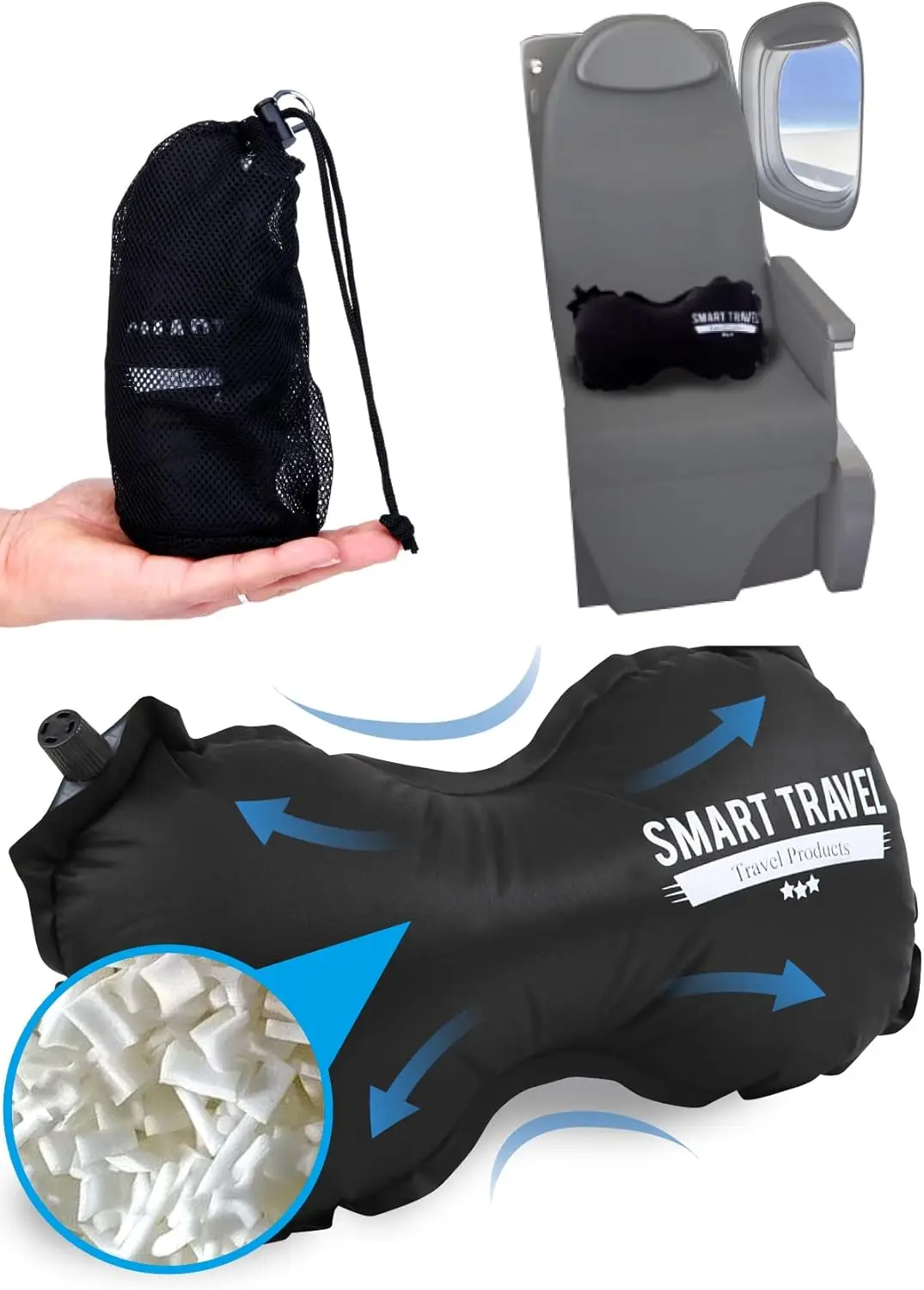 

Adjustable Inflatable Travel Pillow for Airplane Seats - Lumbar Support Cushion for Long Flights