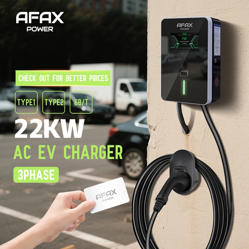 

AFAX APP Function Home Use 5M Cable AC EV Charging Station 11KW Type 1 Wallbox 22KW 7KW Type2 GBT Car Charger 4.3-inch Display