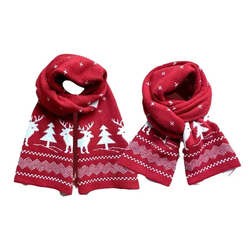 SN55Christmas Present Woolen Shawl Girls  Winter Warm Scarf for Women Men Deer Elk Double-Sided Knitted Scarves Fashion Vers$@1w