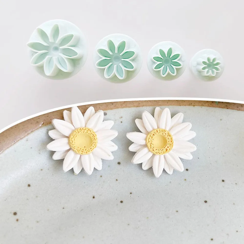 

4pcs Mini Flower Daisy Polymer Clay Cutter INS Designer DIY Jewelry Texture Modeling Floral Decoration Spring Press Cutting Mold