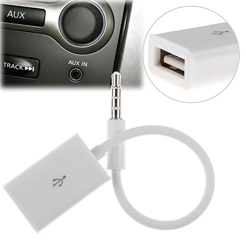 Car MP3 3.5mm Male AUX Audio Plug Jack to USB 2.0 Female Converter Cable Cord Car Interior Accessories