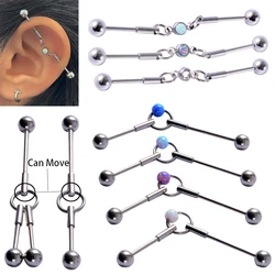 1PC Surgical Steel Opal Industrial Barbell Ring Earrings Opal Helix Straight Barbell Ear Cartilage Tragus Helix Piercing Jewelry