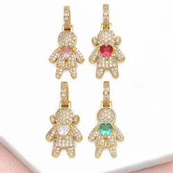 OCESRIO Fashion Pink Crystal Heart Boy Girl Pendant for Necklaces Copper Gold Plated CZ Jewelry Making Component pdtb591