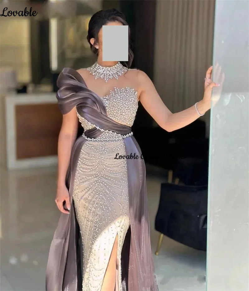 Customized فساتين سهرة Sheath One-Shoulder Floor-Length Beadings Luxury Evening Dresses Sleeveless Zipper Up Lining Prom Dresses image 4