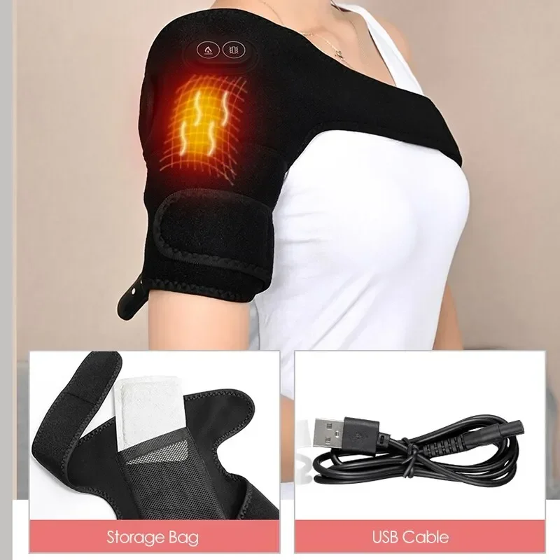New Electric Shoulder Brace Heated Knee Massager Vibration Massage Black Support Strap with Adjustable Three Levels of Heating - Image 3