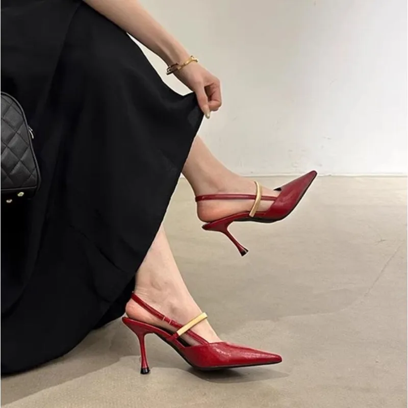 2026Summer Low-Cut Women's High Heels Sandals Designer Women's Pointed Toes Slingbacks Shoe Sexy Female Walking Shopping Slipper