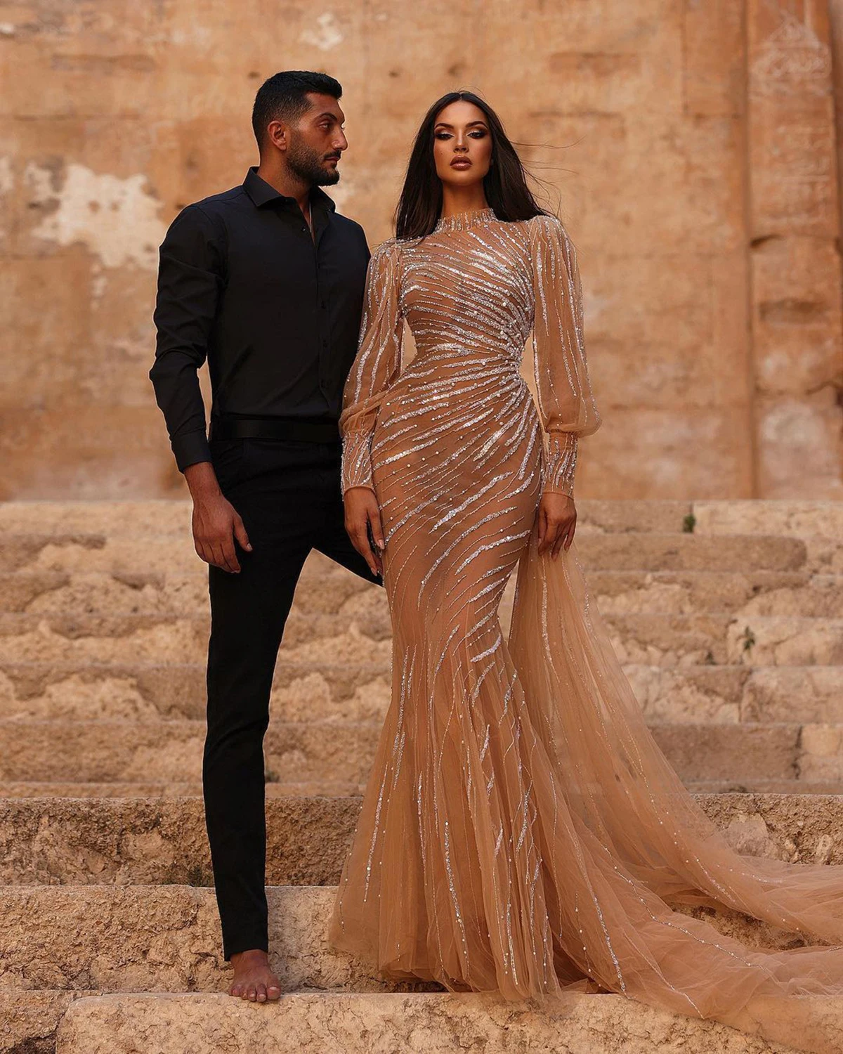 Abiti da sposa vintage a sirena Linea Paillettes Perle Maniche Tulle Cerniera Abito staccabile Abito da sposa di lusso personalizzato Robe De Mariée