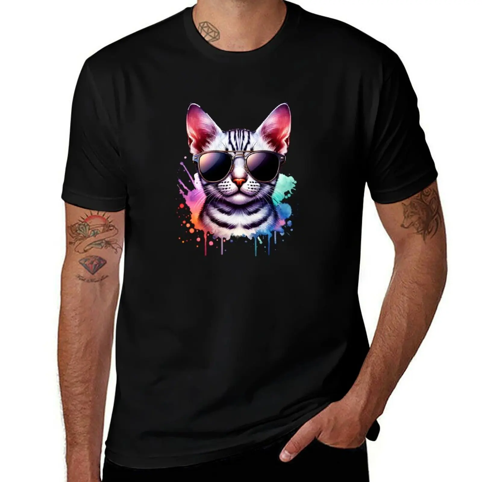 

Watercolor Egyptian Mau Cat Wearing Sunglasses T-Shirt aesthetic clothes gifts for boyfriend graphics men clothings