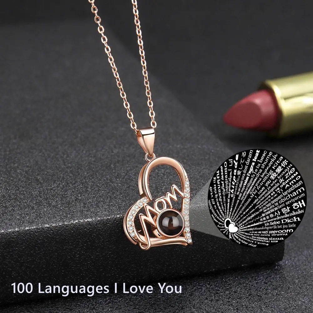 Personalized Necklaces Custom Photo Necklace Projection Necklace for Women Mother's Day Heart Pendant Jewelry Mom Memory Gift