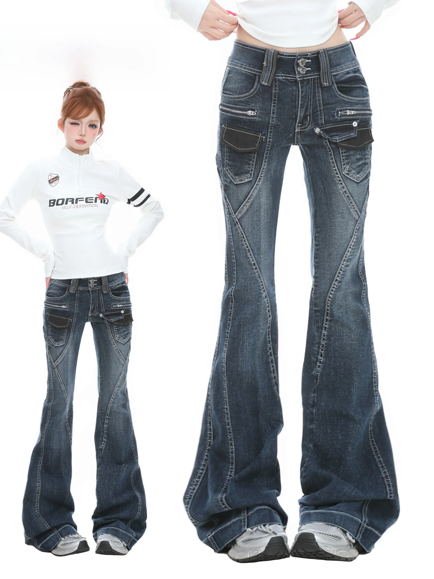 

Джинсы-клеш Basterds American Sle с высокой эластичностью, женские, утягивающие, весенние, длинные брюки с низкой талией, из смесового хлопка