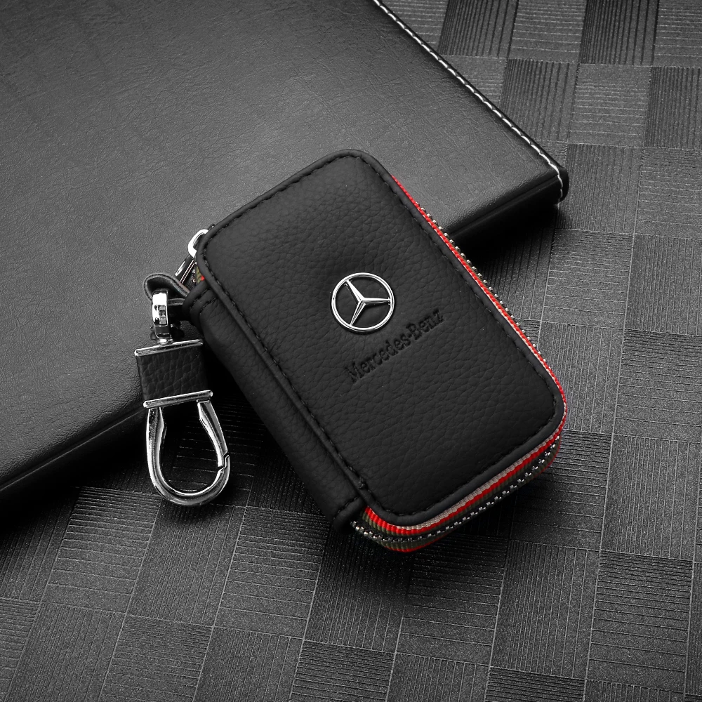 Leather Car Key Case Protection Car Key Bag Key Chain Cover for Mercedes Benz New B/C/E Class A Class C200L GLC GLK New CLA GLA