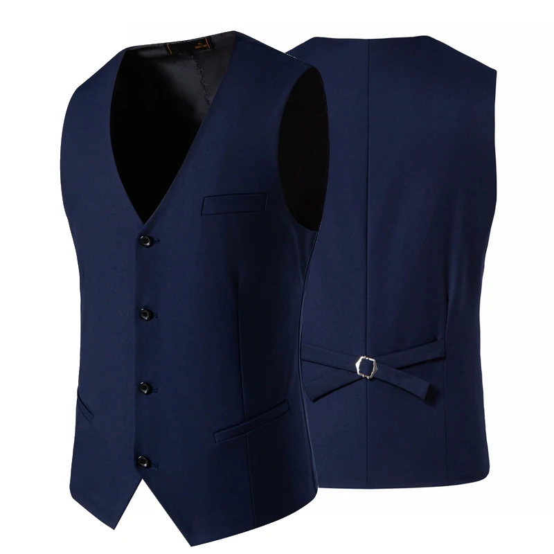 เสื้อกั๊กผู้ชายทรงเข้ารูป สไตล์ธุรกิจ สีพื้น กระดุมแถวเดียว สำหรับงานแต่งงาน