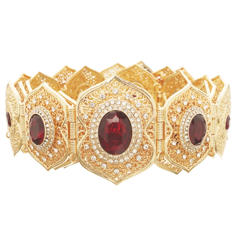 المغربي شيك القفطان الزفاف الذهب اللون حزام Ceinture الملونة حجر الراين الجسم سلسلة فاخرة المرأة الجزائرية مجوهرات قابل للتعديل