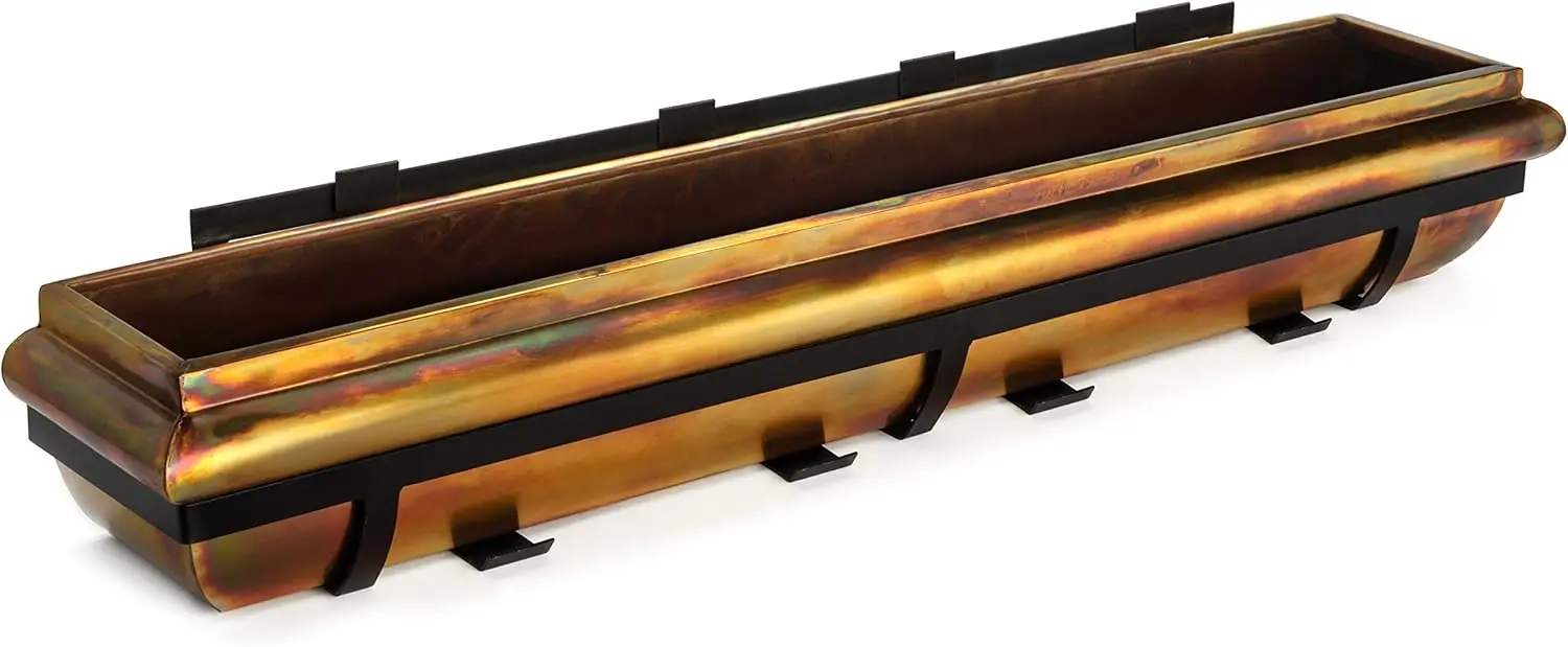 Window Planter Box Rustic Copper Flower Plant Container for Windows Attach to House Deck Balcony Long Rectangular Shape 48 inch