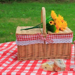 Outdoor Picnic Fruit Storage Basket Household Snack Container Box Wicker Basket with Lid Storage Basket Home Kitchen Organizer