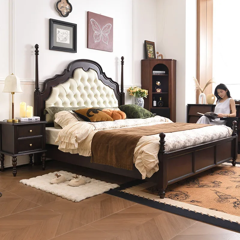 French retro solid wood soft bag bed Anna bed master bedroom 1.8 meters medium and ancient style advanced sense double