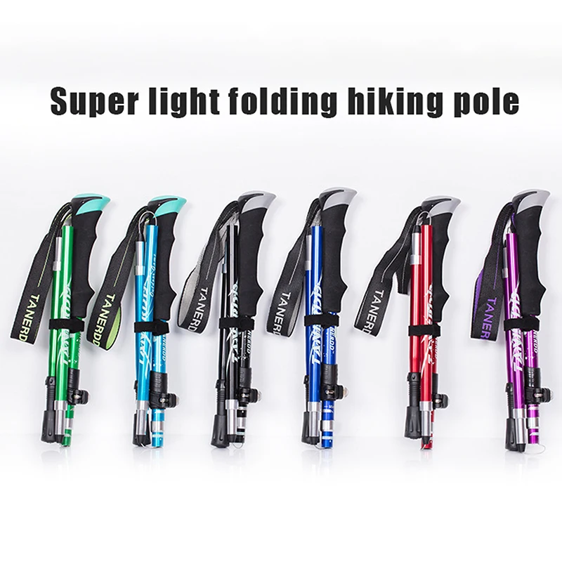 

1Pc 5 Section Outdoor Telescopic Folding Trekking Pole Camping Portable Walking Hiking Stick For Elderly Easy Put Into Bag