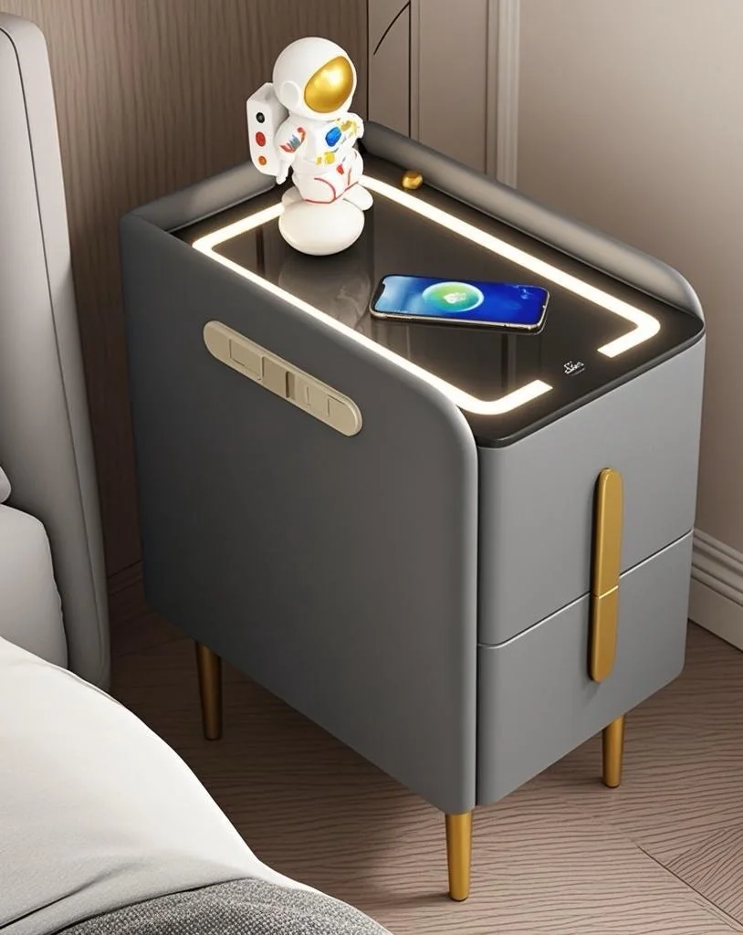 

Modern Luxury Smart Nightstand With Intelligent Wireless Charging Bluetooth Speaker For Apartment Bedroom Or Bathroom Use