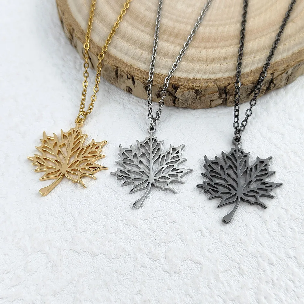 

Unisex Maple Leaf Pendant Necklace Titanium Steel Long Sweater Chain Daily Jewelry Gifts