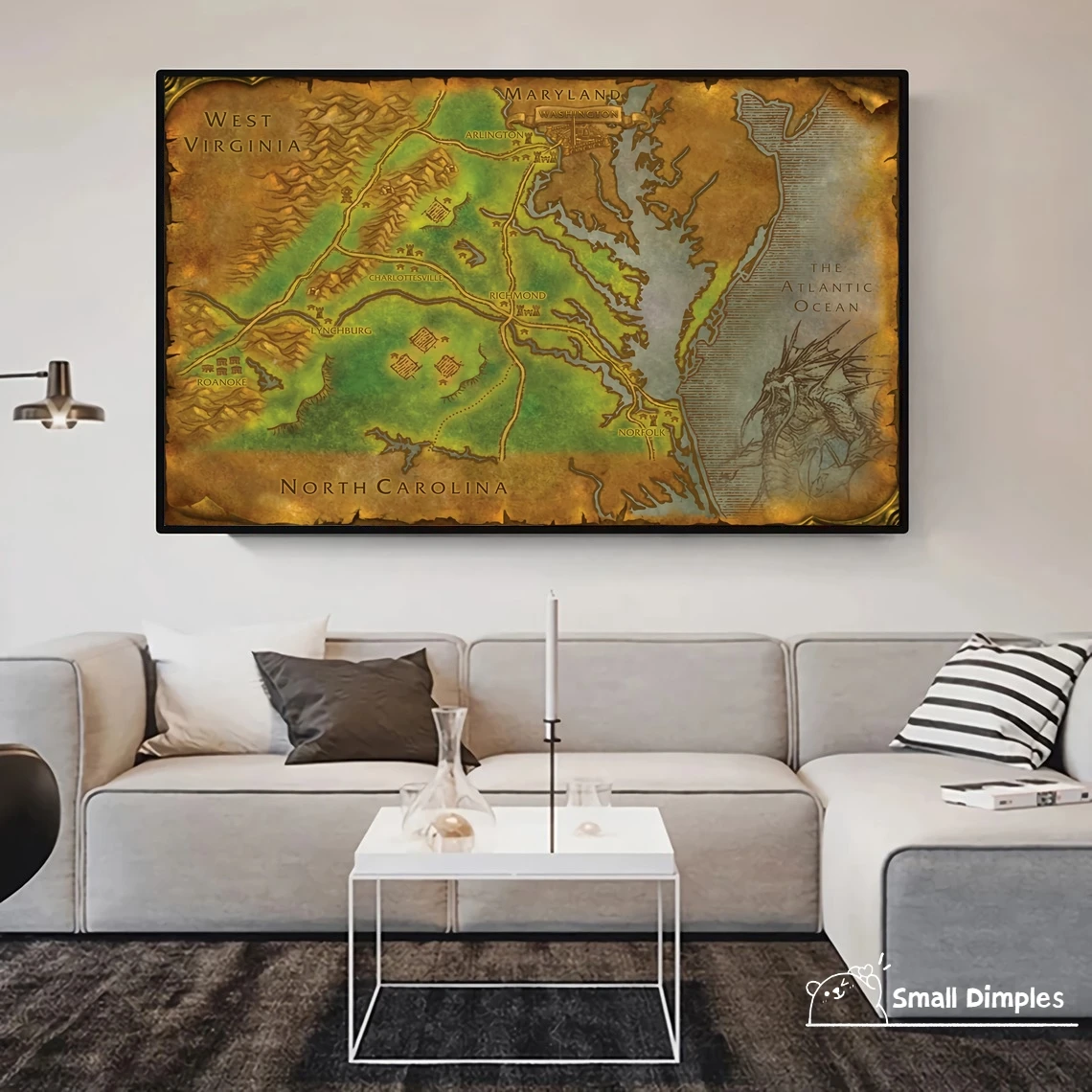 Virginia Full Map - World Of Warcraft Style Map Game Poster Canvas Art Print Home Decoration Wall Painting ( No Frame )