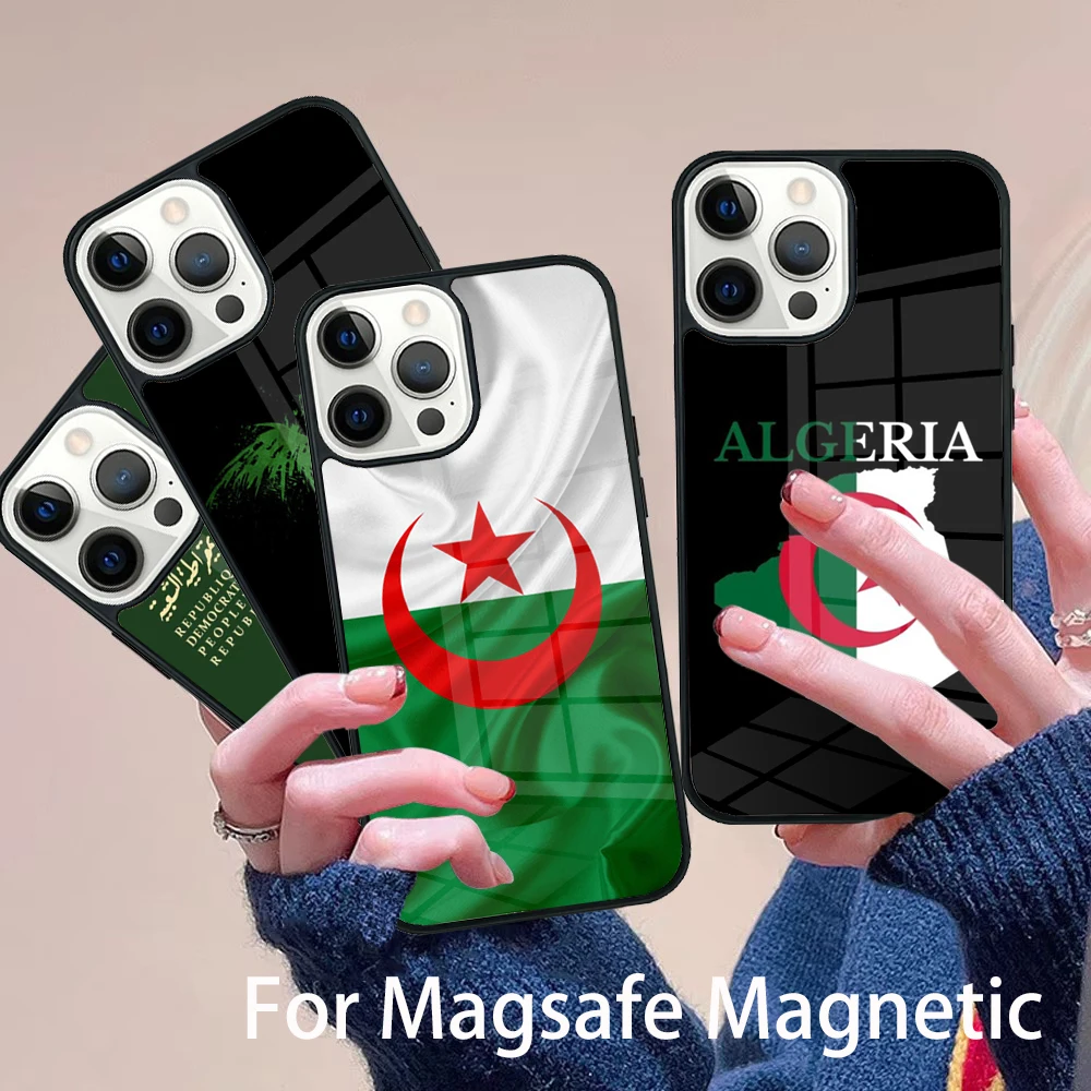 

Algeria Flag Phone Case Magesafe Magnetic Wireless Charge Cover For IPhone 16 11 12 13 14 15 Pro Max Plus Mini
