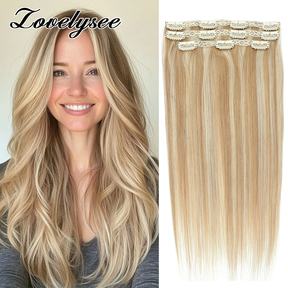 60G Lightweight Straight Clip In Human Hair Extensions Full Head 3Pcs Ombre Color Brazilian Machine Remy Hairpiece for Women