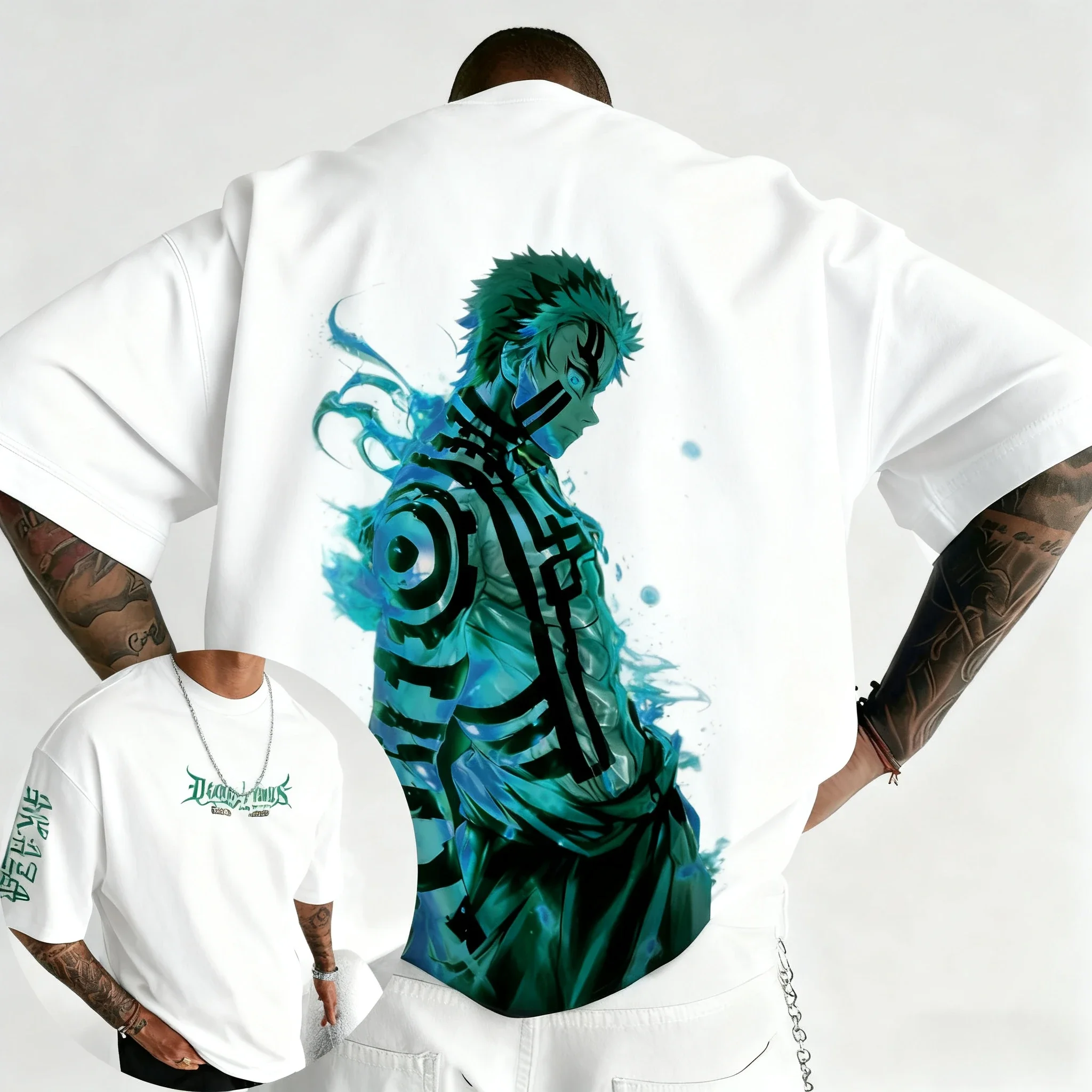 شيطان القاتل أنيمي أكازا مطبوعة القطن تي شيرت 2026 الرجال الصيف جديد الهيب هوب الأمريكية العصرية عادية اليومية Y2K الوالدين والطفل