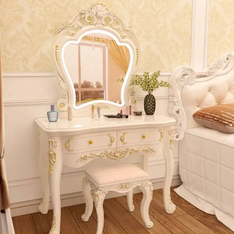 

Decor Luxury Makeup Vanity Desk European White Mirror Modern Makeup Vanity Desk Vintage Corner Kaptafel Bedroom Furniture