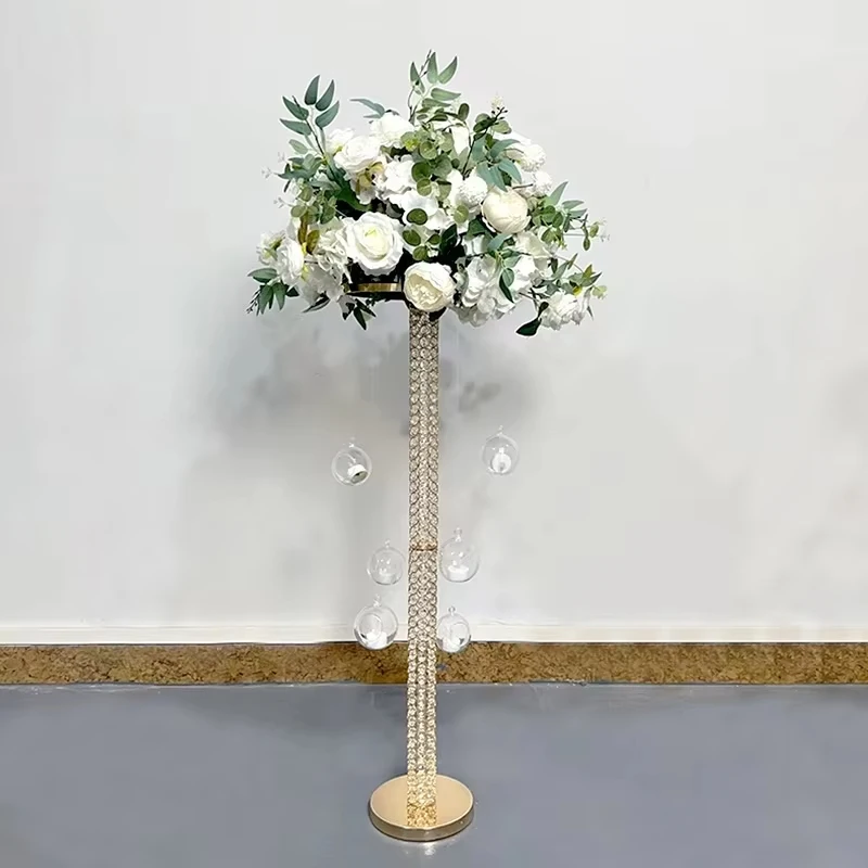 Metall-Blumenständer mit Hängekugel, Rund, Gold, Hochzeitstisch-Mittelstück, geeignet für Hochzeitsfeier- und Geburtstagsdekoration – Detail 5