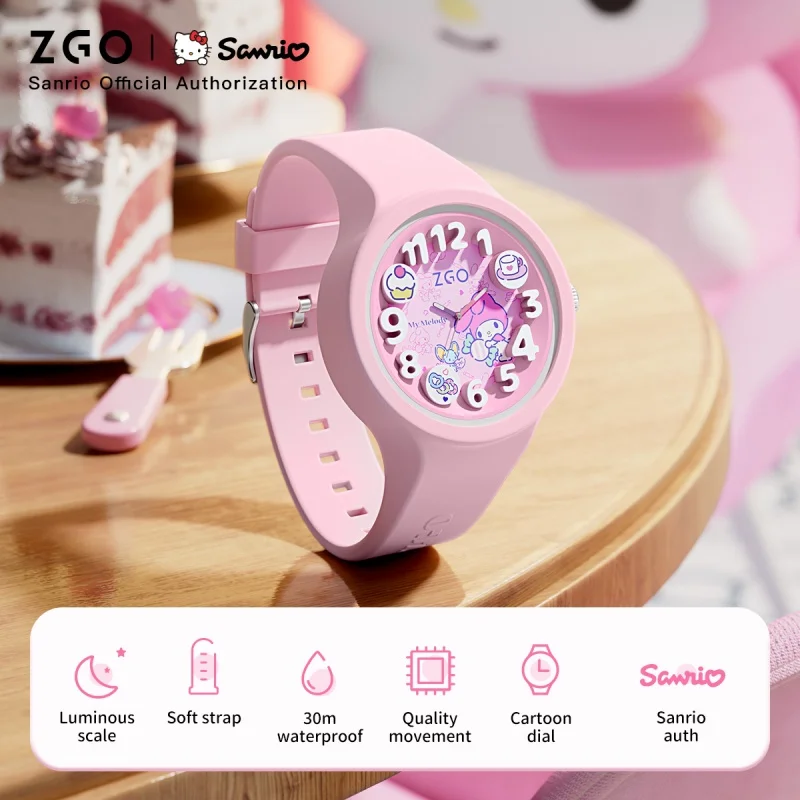 Zgo X melody Sanrio kids watch Girl design sense watch strap sports waterproof luminous watch birthday gift 897