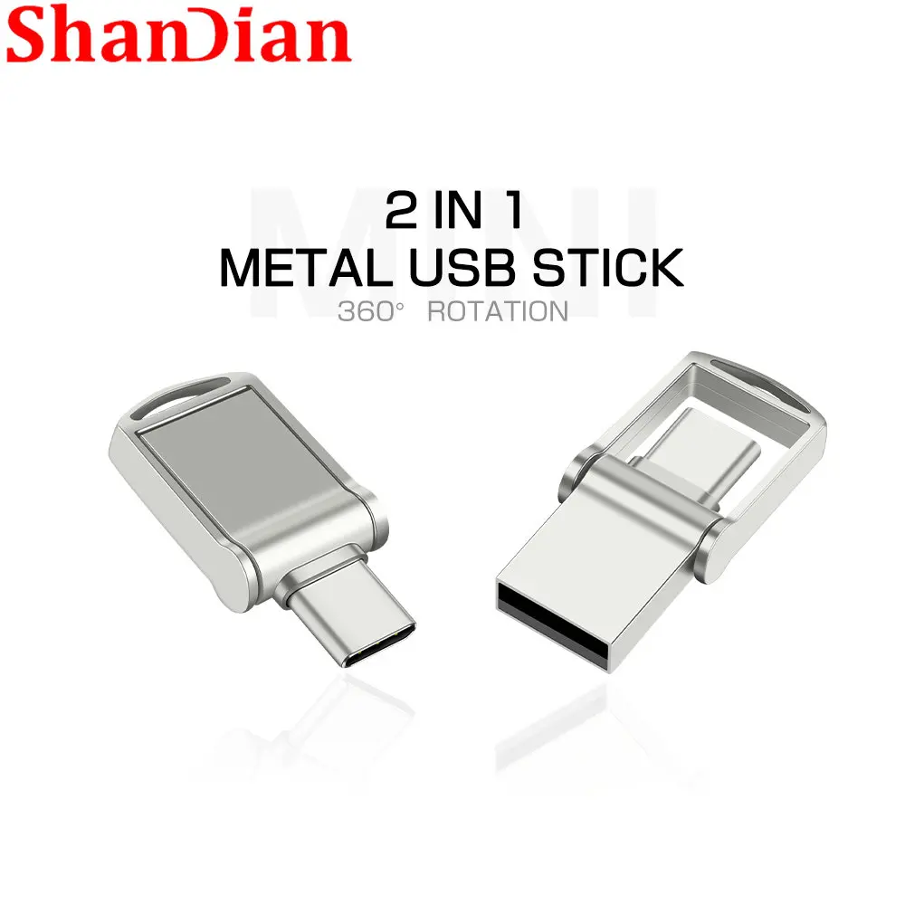 Mini Metal TYPE-C Pen Drive, Flash Drives com Chaveiro, Real Capacity Memory Stick, Disco U, Versátil, 128GB, 64GB