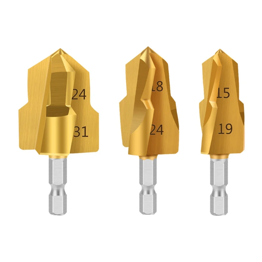 

2pcs PPR Lifting Drill Bits Step Drill Bit Sets Titanium Coated Hex Shank Step Drill Set Water Pipe Connection Tool Power Tools