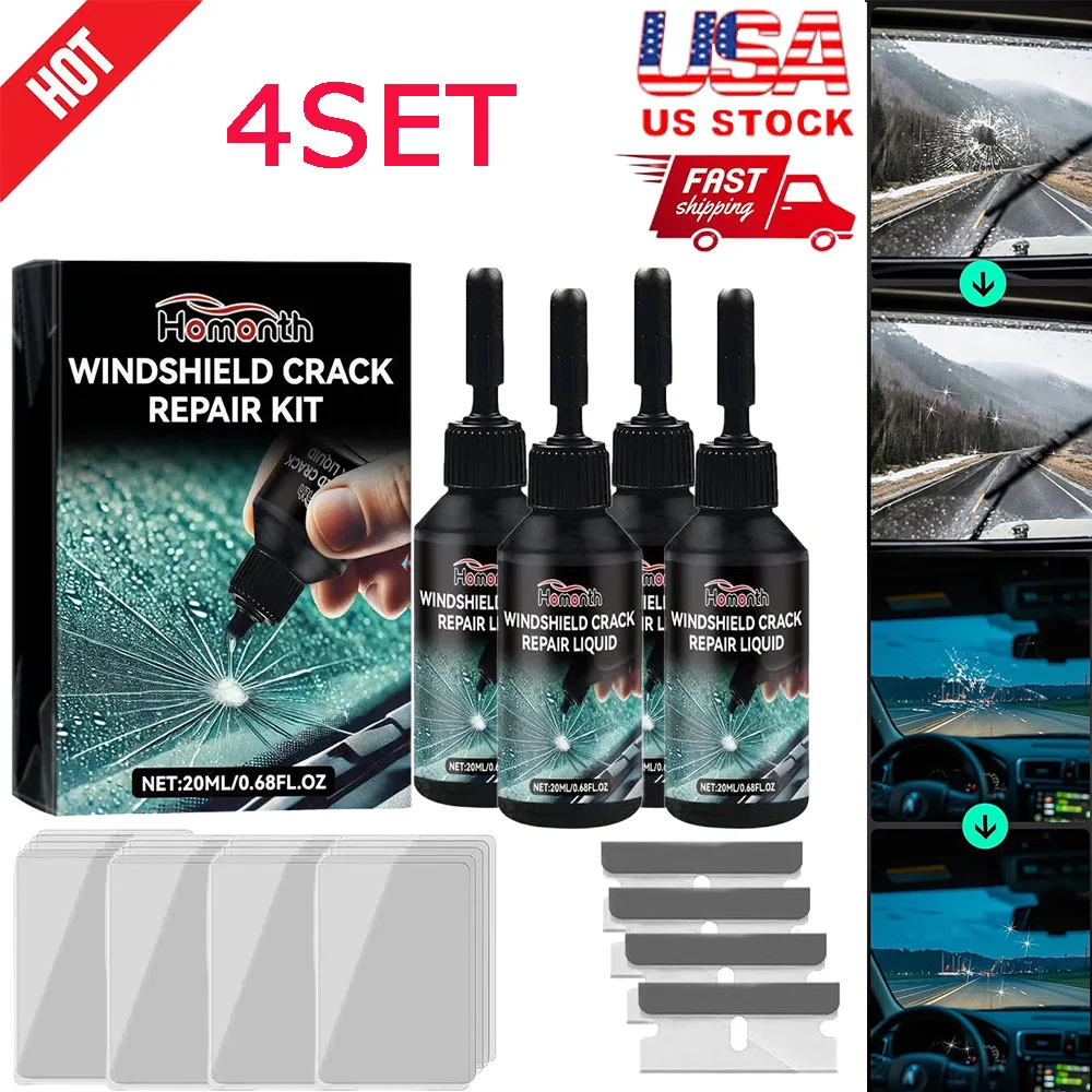 

4 компл. автомобильной нано-жидкости для ремонта лобового стекла, комплект для ремонта чипсов и трещин, жидкость для ремонта стекла