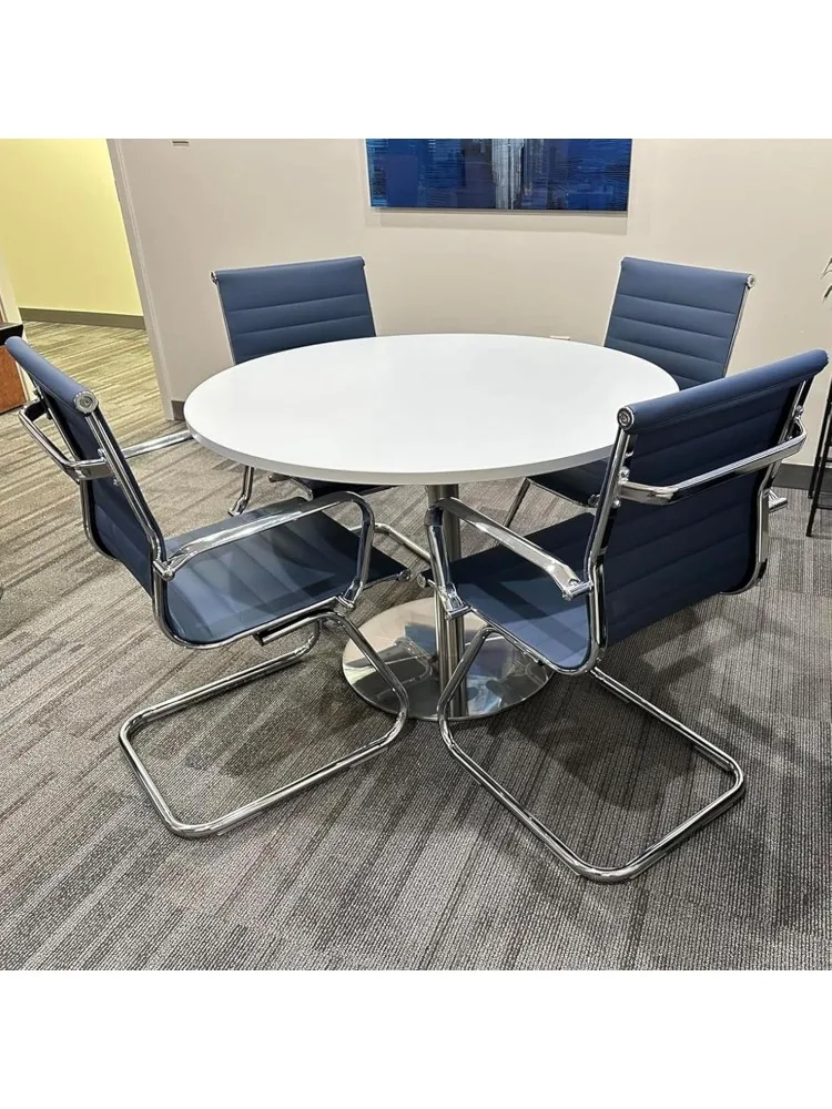 Office Guest Chairs No Wheels & Reception Chairs, Leather Waiting Room Chairs Mid Back Conference Chairs with Sled Base