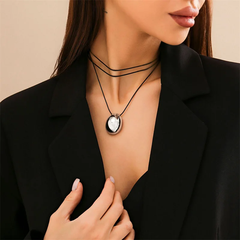 Trendy Arc Shape Geometric Pendant Necklace For Women Long Rope Chain Charm Choker Adjustable Jewelry Girl Y2K Accessories