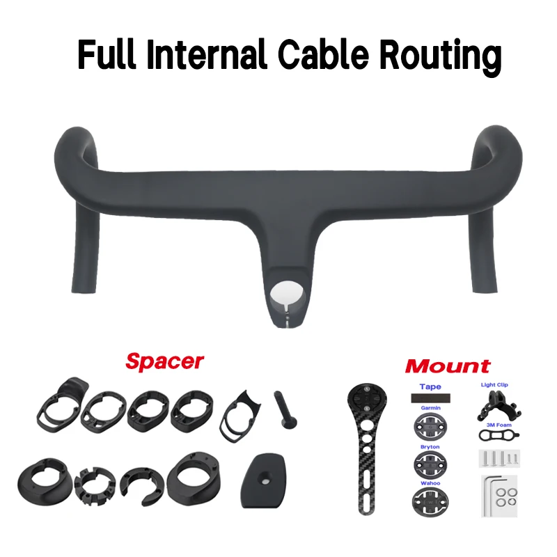 AliExpress NONE New Road Bike Carbon Handlebar Cockpit Integrated Internal Cable System with -10° Stem And 28.6mm Clip Diameter Spacers Mount