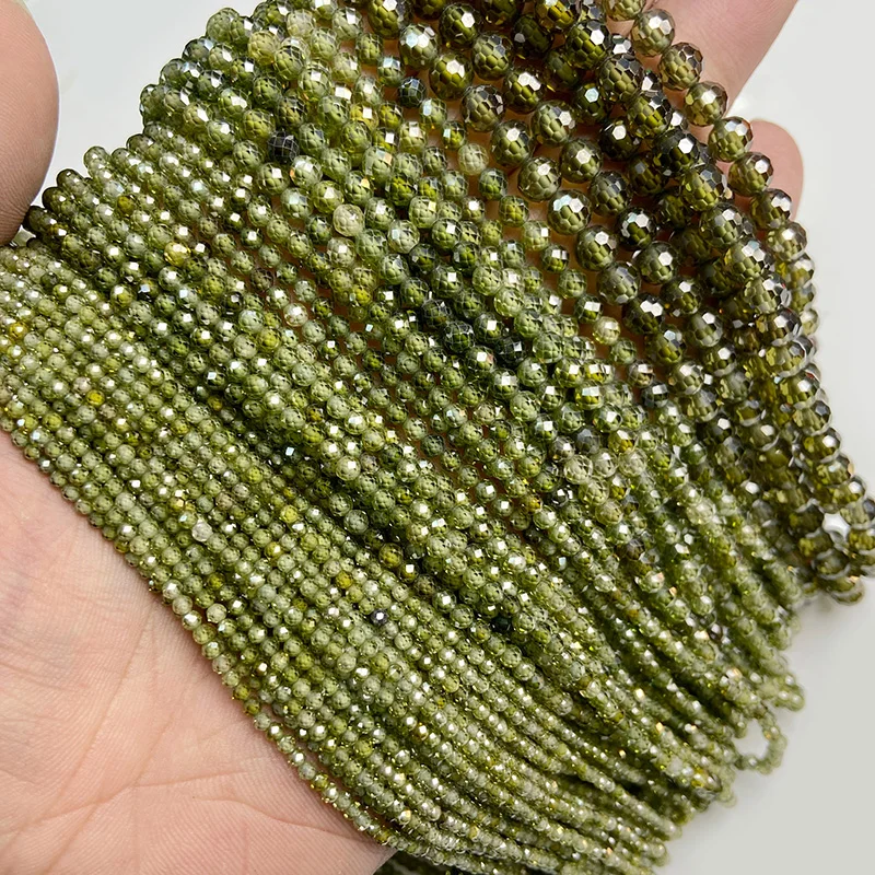 Olive Green Natural Faceted Zircon Beads 2 3 4mm Loose Spacer Beads For Jewelry Making Diy Charm Handmade Necklace Accessories