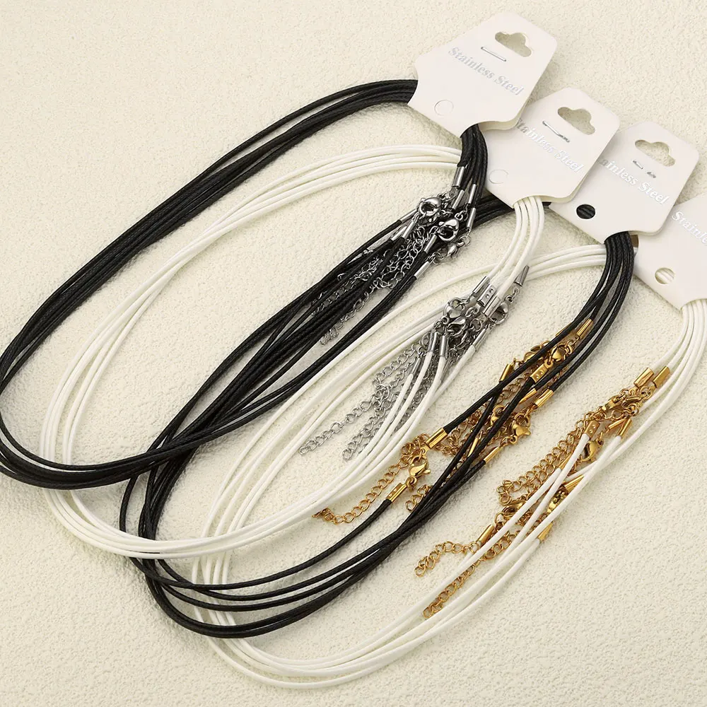 

5pcs/Lot Black White Waxed Cotton Cord Link Leather Necklace Chains String Rope with Clasp for Woman Jewelry Making Supplies
