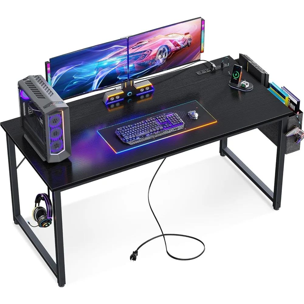 

Large Computer Desk with Power Outlets and USB Port Desk for Home Office Gaming Simple Modern Style Writing Desks