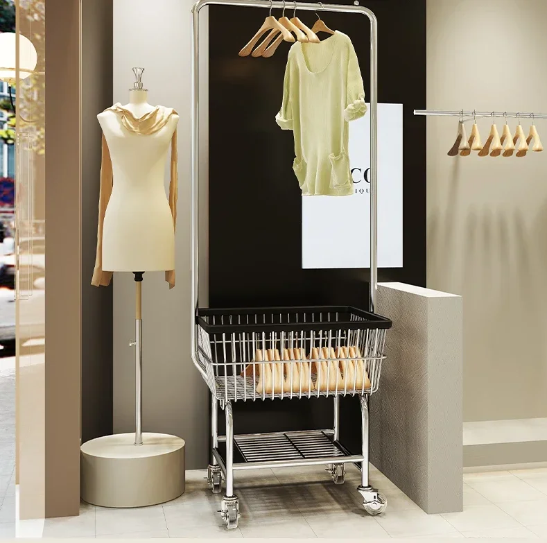 

Display racks, men's and women's shelves, photo shopping carts, hangers, floor-to-ceiling display props