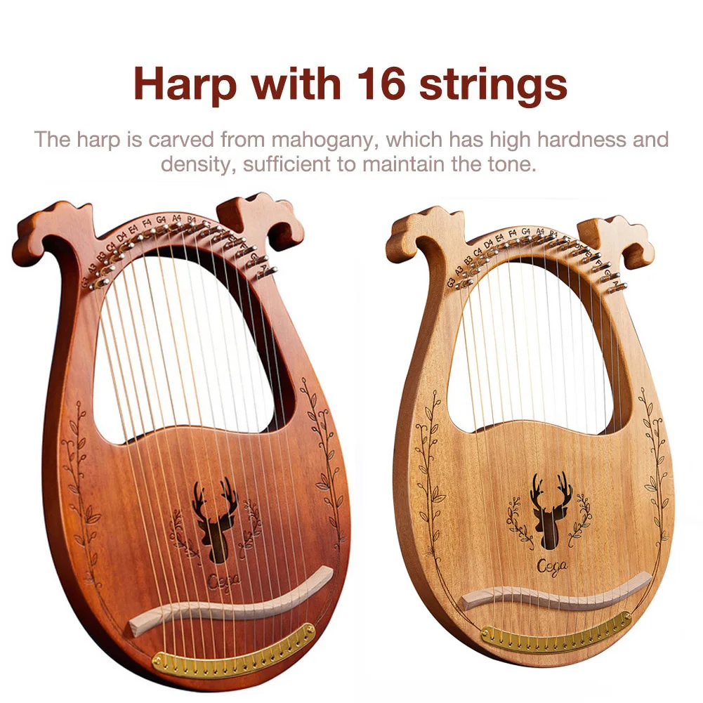 Lyre Harp 16/19 Strings Lyre Piano Wooden Mahogany  Musical Instrument 16-string Lyre Piano With Pickup Tuning Tool