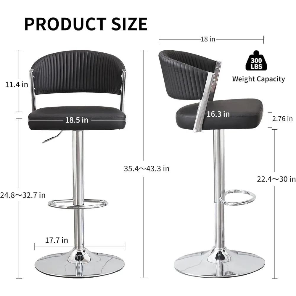 Kursi Bar Putar Set 2, Kursi Bar Tinggi Konter Dapat Disesuaikan dengan Punggung dan Sandaran Kaki, Kursi Bar Berlapis Kulit PU Modern